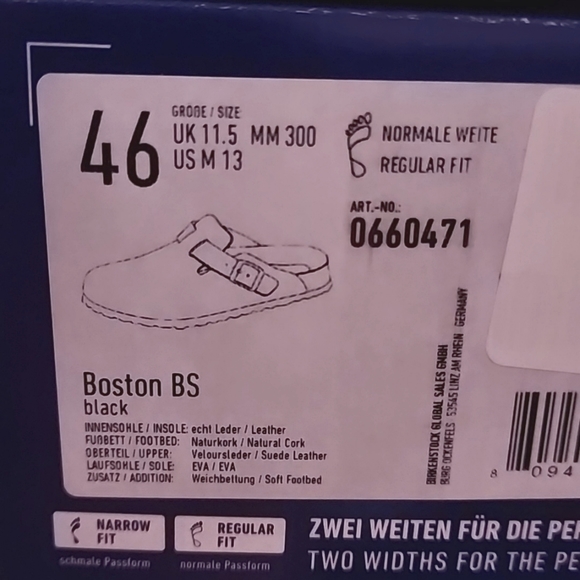 NIB MEN'S BIRKENSTOCK BOSTON SOFT FOOTBED CLOGS BLACK SIZE EU 46 - Picture 7 of 7